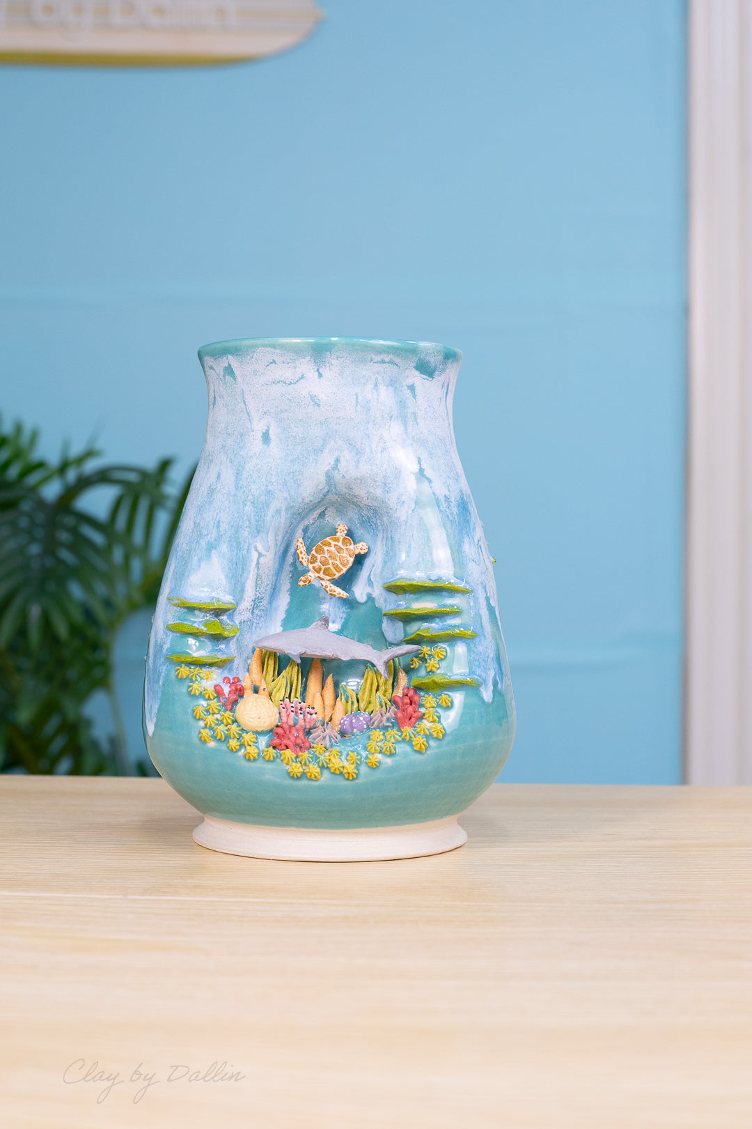Sea Turtle and Reef Shark Vase